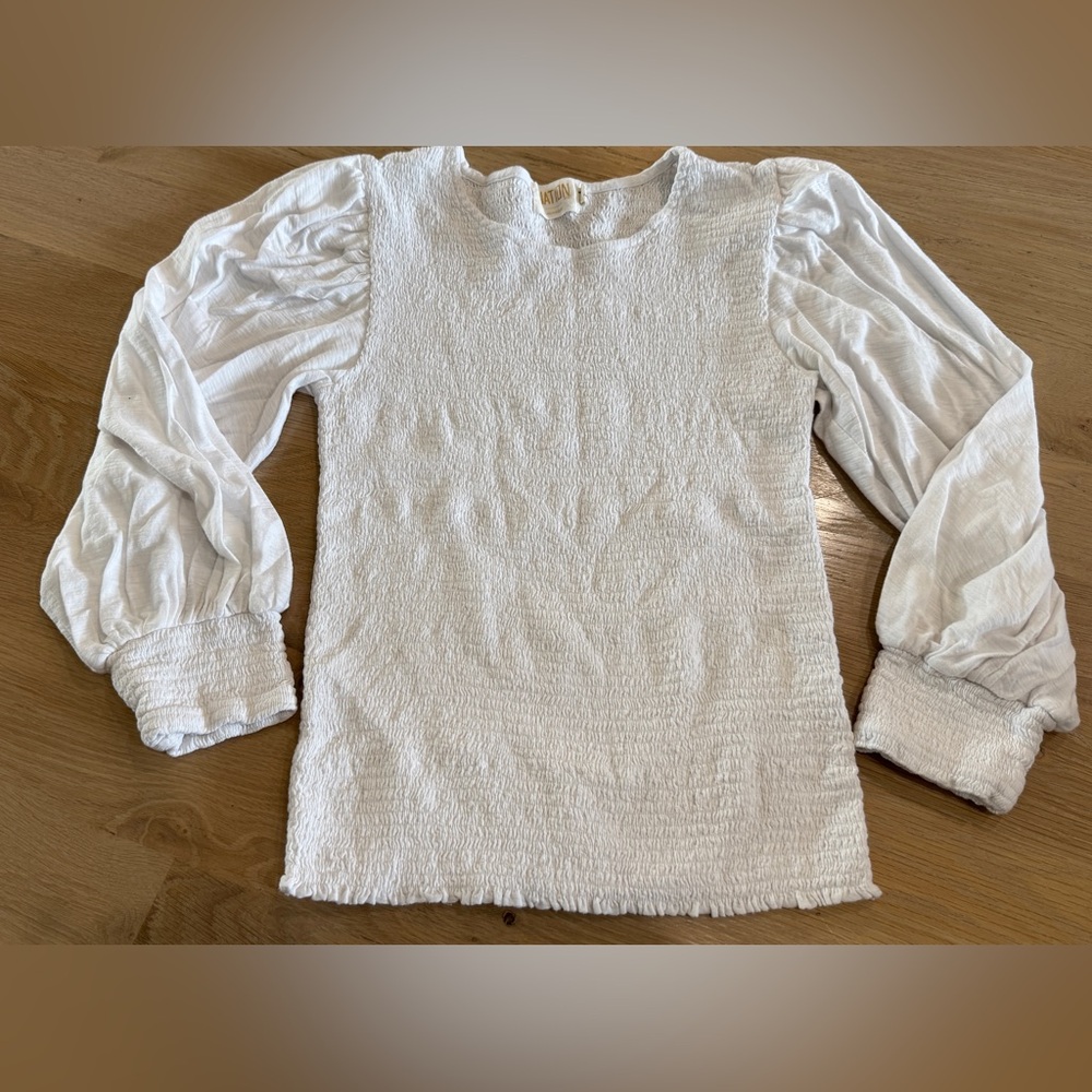 Nation LTD smocked long sleeve top white size small